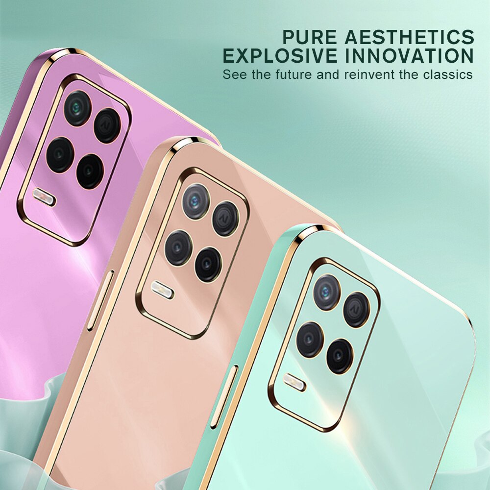 Electroplating Straight Edge Protective Case For Oppo Realmy 8 Pro Anti-Knock Back Cover For Realmi 8 Realmy8 8Pro 4G 5G Fundas
