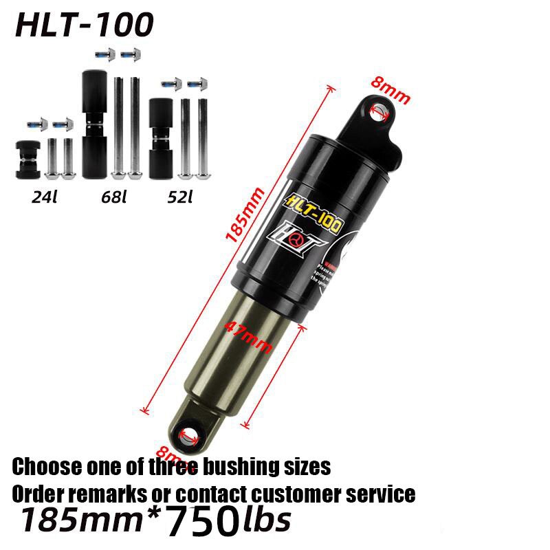 HLT-100 Bicycle Rear Shocks Fastace 125/150/165/185mm 850/1000 lbs Aluminum Alloy Oil Spring Shock for e-bike Snow Mountain Bike: 185mm 750lbs