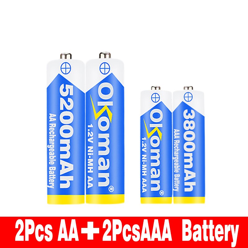 Okoman High capacity 5200mAh NI MH AA Rechargeable Batteries+AAA battery 3800 mAh Rechageable battery NI-MH 1.2 V AAA battery: Black