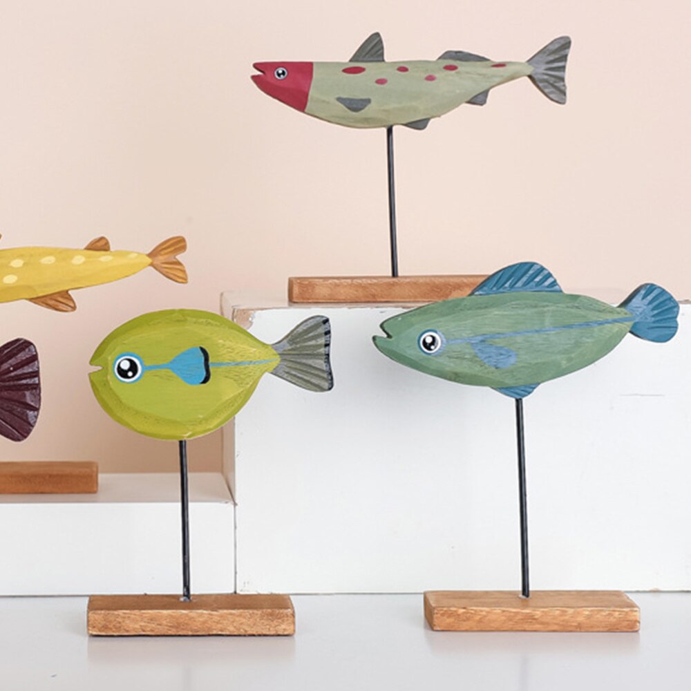 Christmas Fish Decor Cartoon Christmas Ornament Wooden Fish Desktop Adornment