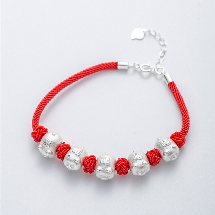 BONLAVIE S925 Silber FUZI Schwein rot kette armband fünf glück tür fünf kleine schwein glück rote seil weiblichen Chinesischen schmuck