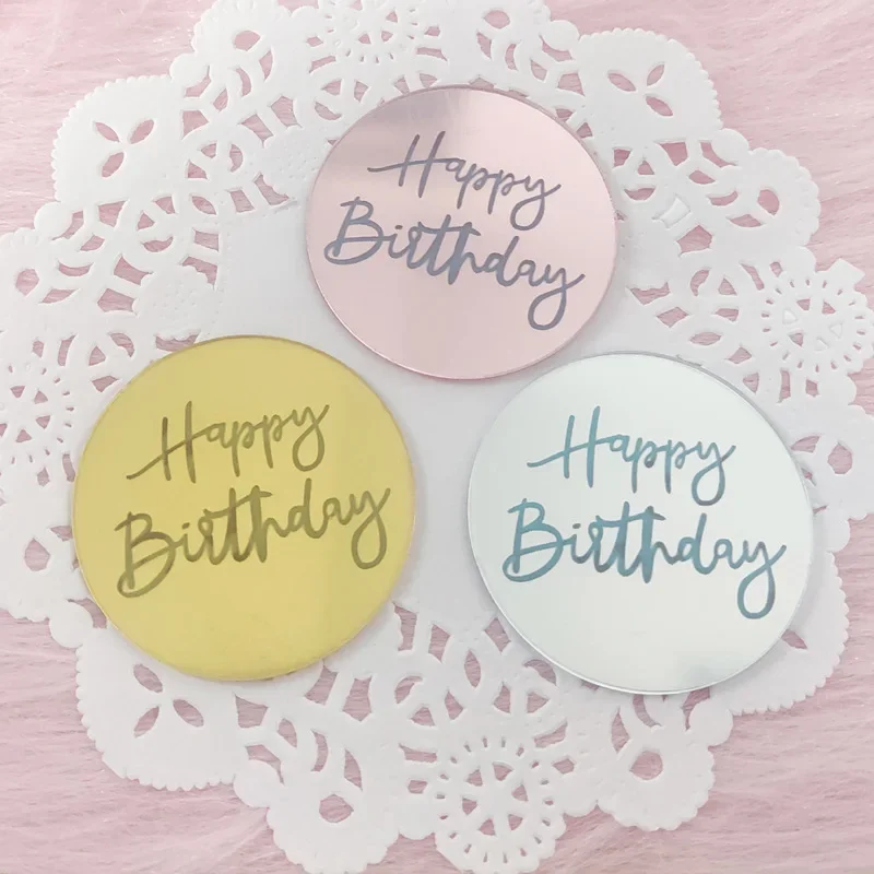 10 stk. tillykke med fødselsdagen cupcake toppers guld akryl cirkel dessert kage gør-det-selv dekorationer indsæt kort børnefødselsdagsfest dekoration