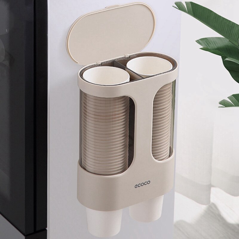 ECOCO Disposable Paper Cups Dispenser Plastic Cup Holder for Dispenser Wall Mounted Automatic Cup Storage Rack