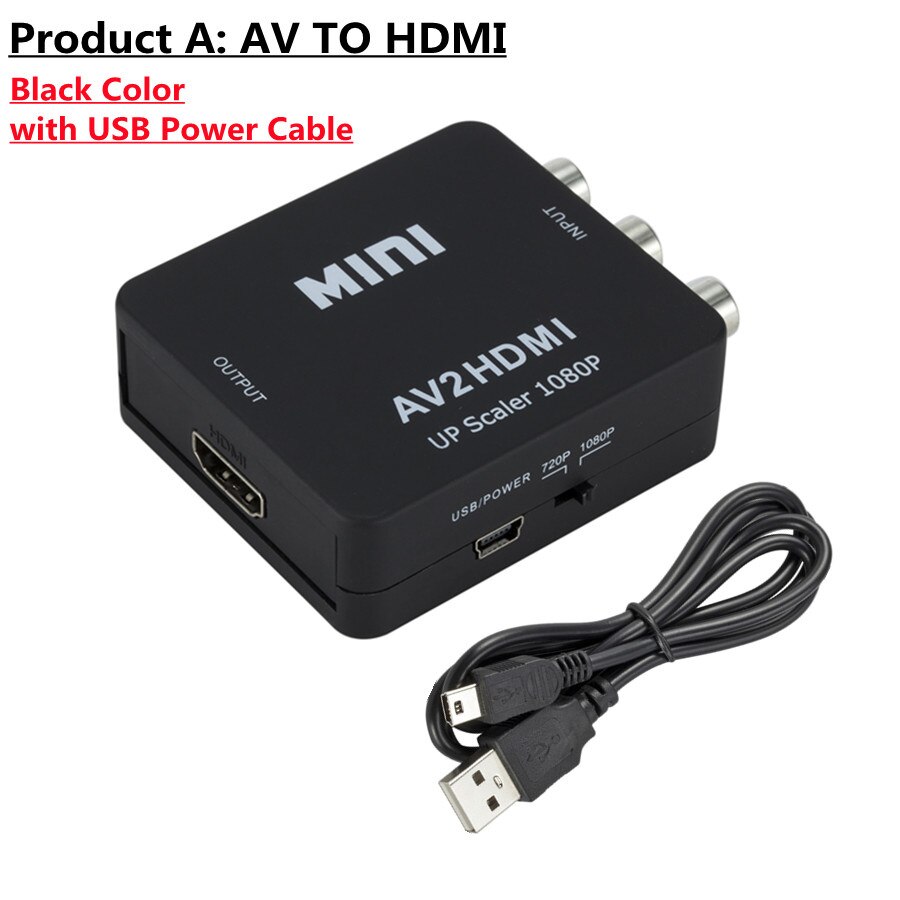 Full Hd Av Naar Hdmi-Compatibel Converter Vrouw-vrouw Rca Adapter Composiet Cvbs Naar Hdmi-Compatibel AV2HDMI audio Converter: Black Color