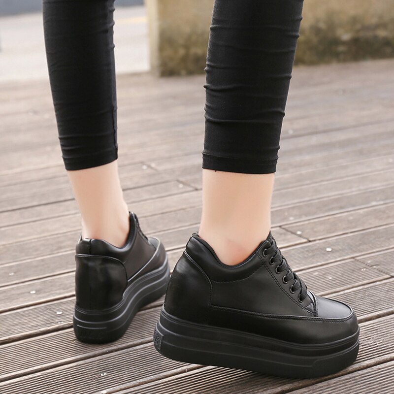Wedge Black Sneakers Women Shoes Spring Autumn Waterproof Platform Increased Single High-heeled Casual E0-83