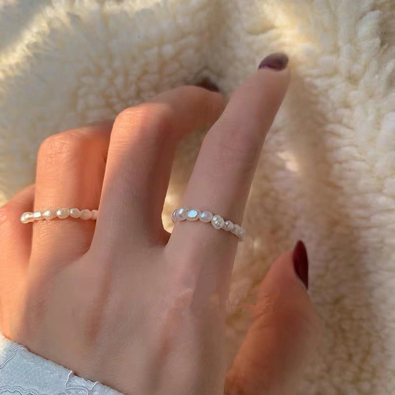 retro Kristall Perlen Ringe Natürliche Süßwasser Perle Geometrische Ring für Frauen Koreanische Minimalistischen Mädchen Partei Schmuck