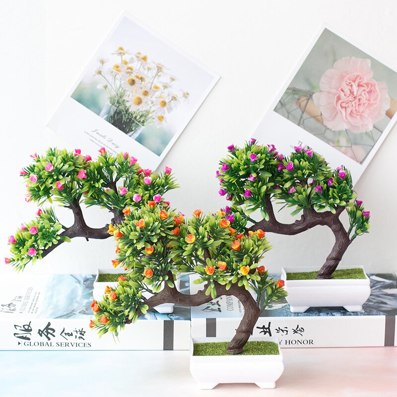 Plastic Rose Flower Artificial Plant Potted Table Room Decoration Ornaments Party Christmas Simulation Bonsai Craft Green Plant