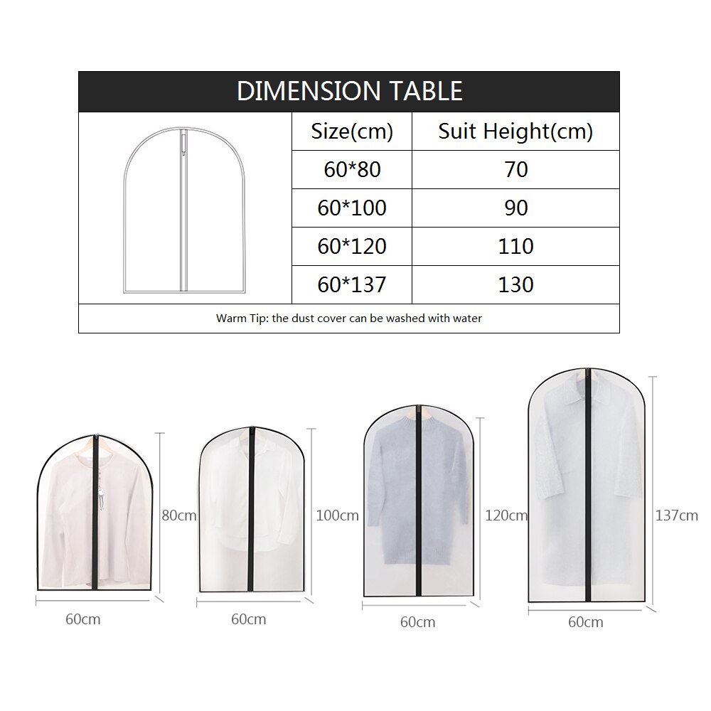 WaterProof Dust-proof Garment Protection Clothes Dress Suit Coat Dust Cover Storage Bag Case Organizer Wardrobe Hanging Clothing