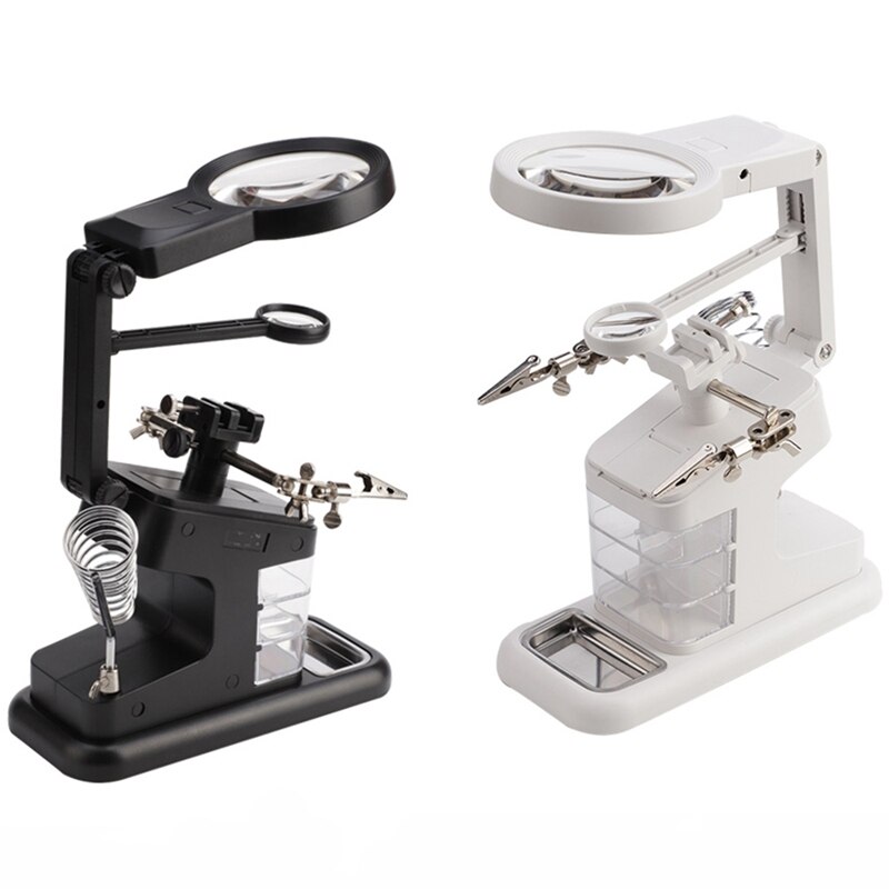 Vergrootglas Soldeerbout Met Led Licht Opbergdoos 3X 4.5X 25X Helpende Hand Rework Station Reparatie Lassen Soldeer