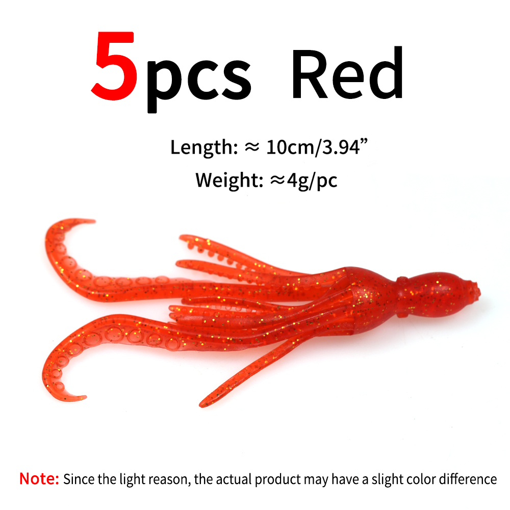 ELLLV 5 uds 10cm/4g cebo de calamar pulpo Fluo pargo de agua salada Pesca señuelo suave Material TPR Kabura Pesca Wobbler aparejos de Pesca: YELLOW
