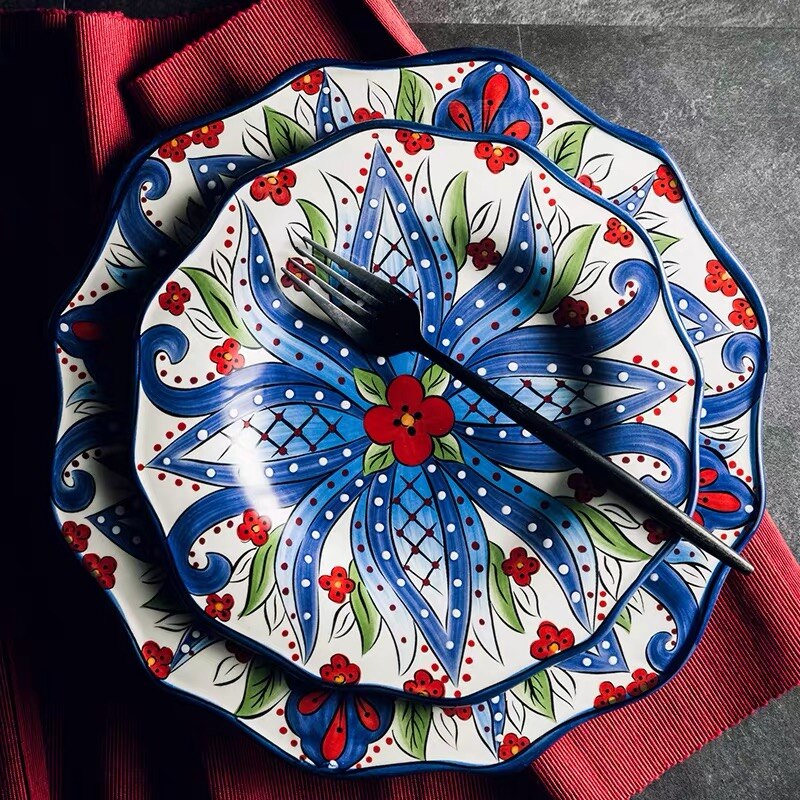 Bohemia Style Ceramic Dinner Plate Set Steak Salad Sushi Fish Plate Soup Rice Bowl Milk Coffee Mug Cup