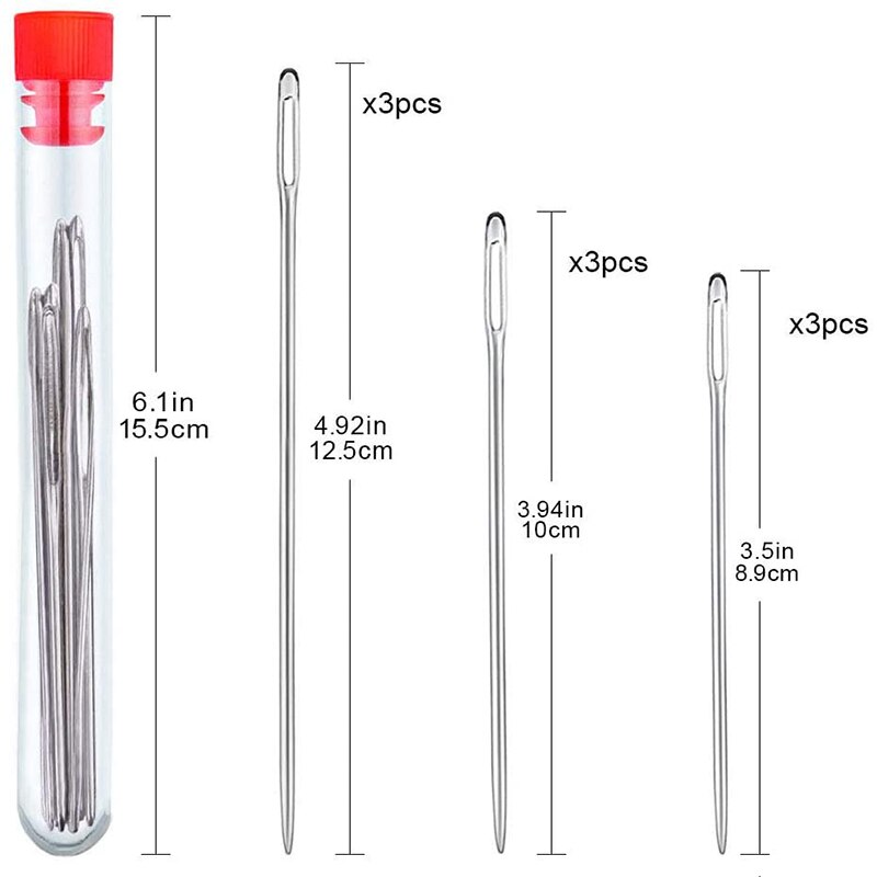 LMDZ 9 PCS Large Eye Stitching Needles Hand Sewing Needles Sewing Stitch Needle Fabric Cross Stitch Needles with Sewing Bottle