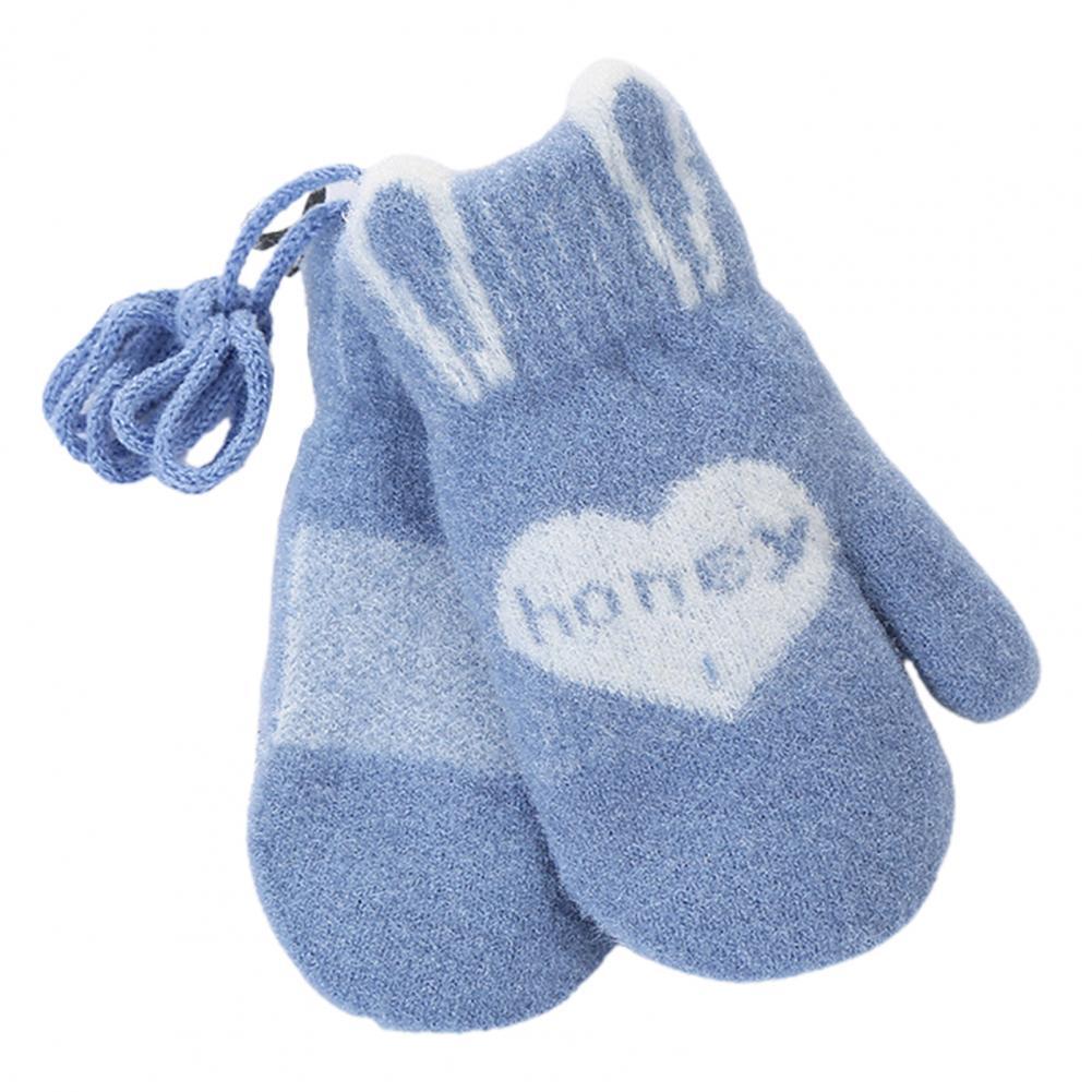 Enfants hiver mignon amour coeur motif miel lettres tricoté gants mitaines