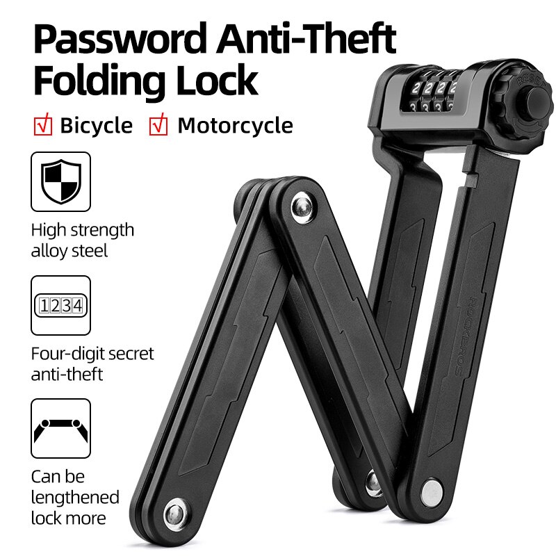 ROCKBROS Bicycle Lock Electric Bicycle Motorcycle MTB Road Bike Lock Fixed Folding Password Lock Anti-theft Bicycle Accessories