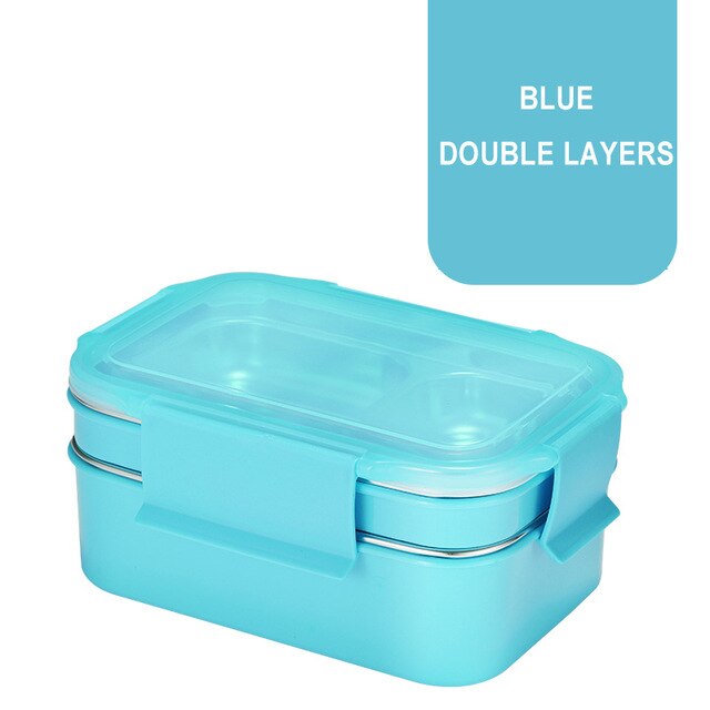 Two-layers Lunch Box For Work School Bento seal Box For Student Food Container Kitchen Storage 304 Stainless Steel Freshness: Blue lunch box