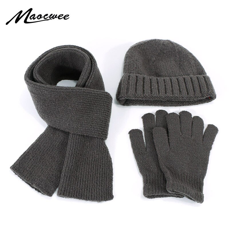Sjaal Beanie Hoed Handschoenen Set Drie Stuk Winter Outdooor Warme Sjaal Muts Set Mannen Unisex Mode Gebreide mutsen Set