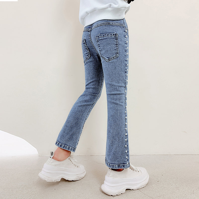 Pantalones vaqueros con lateral de perlas para niñas, pantalones acampanados para primavera y otoño, 4, 5, 6, 7, 8, 9, 10, 11, 12 y 13 años