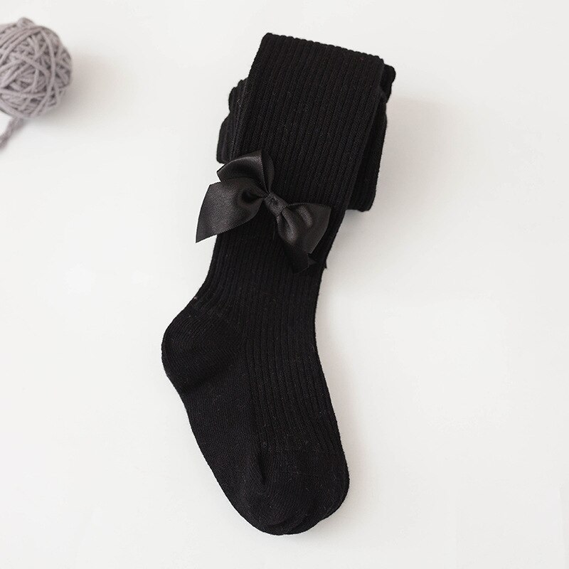 0-4 Jaar Oude Winter Warm Boog Leggings Baby Katoen Boog-Knoop Panty Elastische Kinderen Meisjes Geribbelde Kousen meisjes Voor Leggings: Black / L 2-4Years