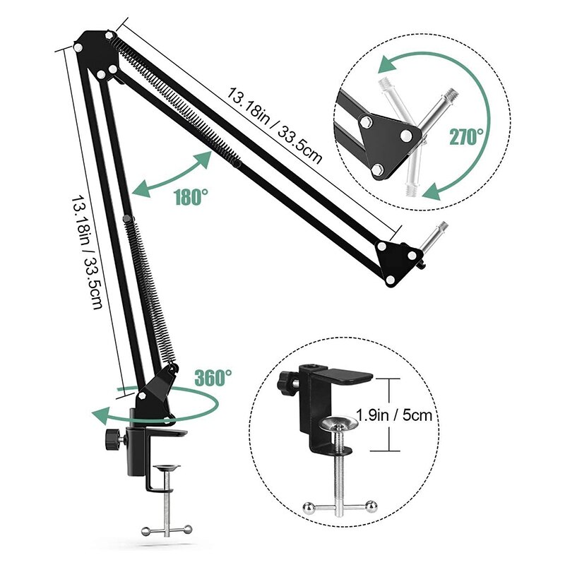 Microphone Kit,Podcast Cardioid Condenser Microphone Bundle for Computer Plug&Play with Adjustable Stand Boom Arm Shock