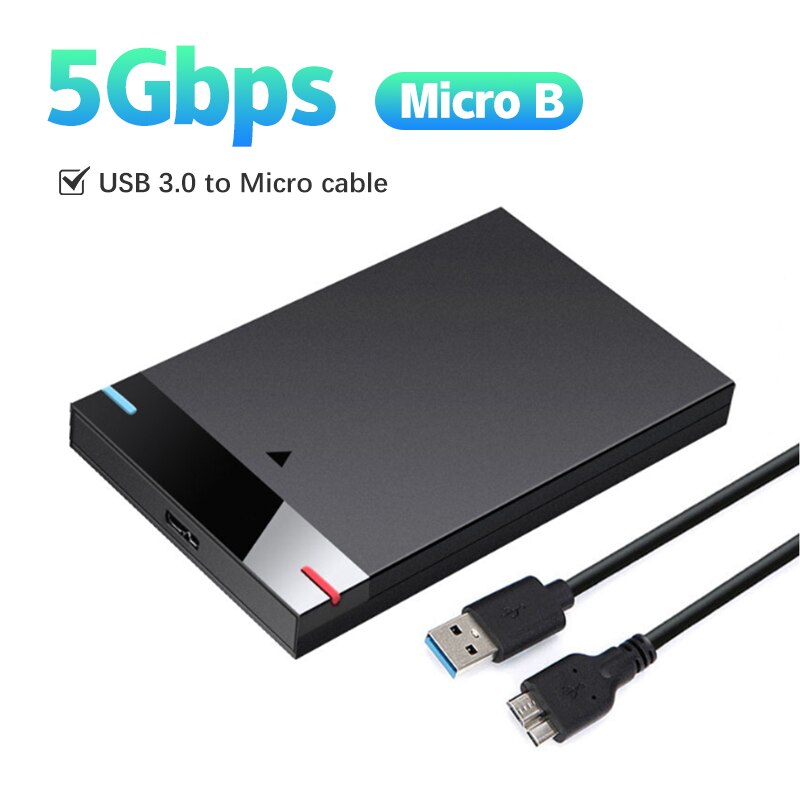Hårddiskhölje 2.5- tums micro-b usb 3.0 typ-c-kabel extern hårddisk 5tb 5 gbps hd bärbar lagringsenhet stöd uasp: Svart