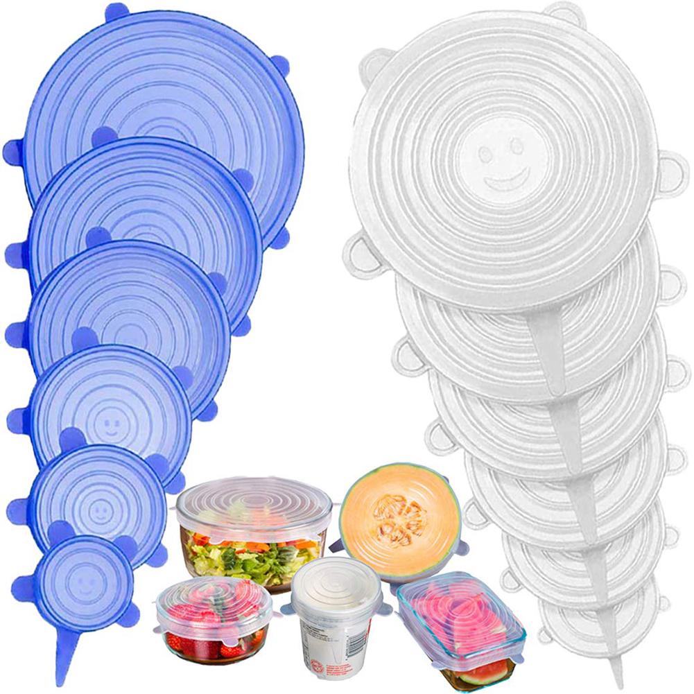 12 stk / sæt elastisk silikone låg skål låg genanvendelig mad dækker køleskab mad salat kopper krukke dække silikone låg køkkenredskaber