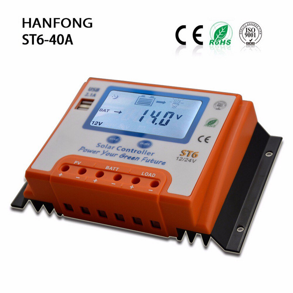 St6 60a solregulator 12v/24v automatisk omskifteromformer controller lcd automatisk solopladningsregulator solpanel pv regulator: Orange