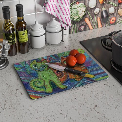 Verre planche à découper chat thème verre Table de découpe spécial cuisine antibactérien verre coupe et présentation Bloku 20x30 cm