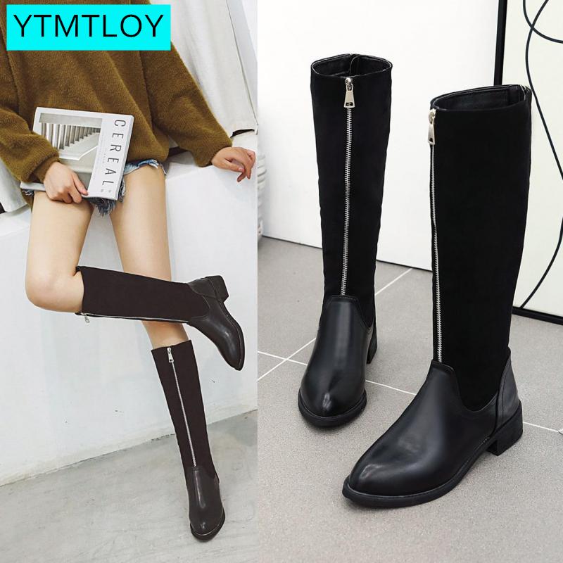 Oberschenkel hohe Stiefel braun Frauen Jahrgang leder Platz Ferse Reißverschluss knie höer Stiefel Halten Warme Runde Kappe Schuhe Britischen Stil calzad
