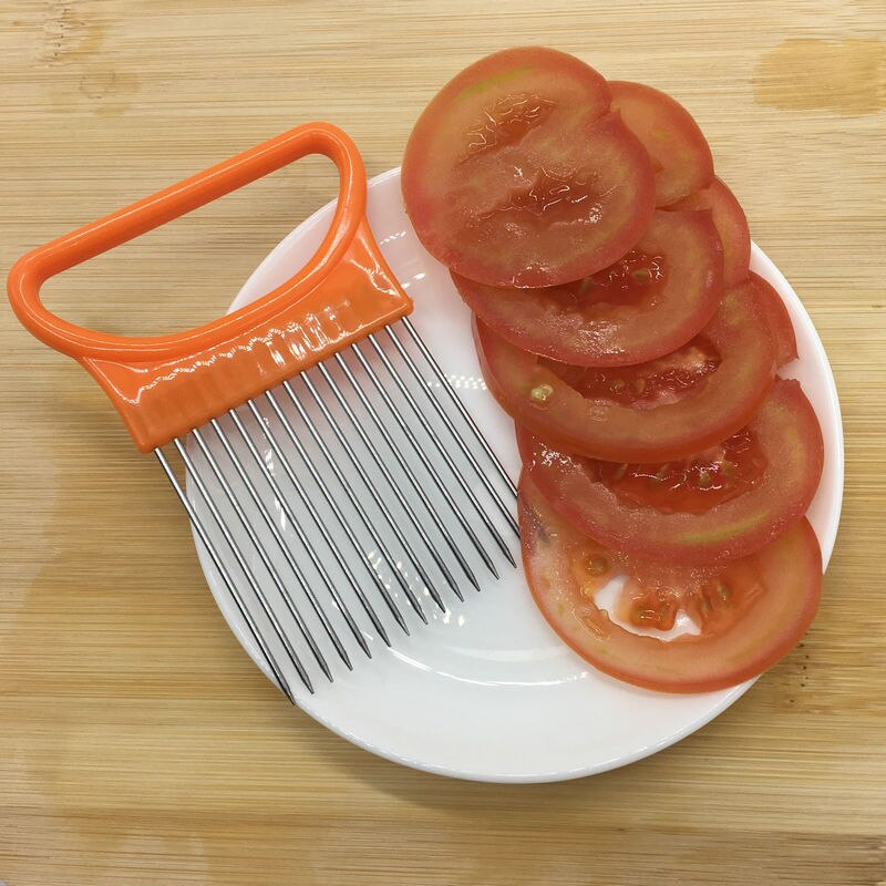 1pc ruostumatonta terästä sipuli leikkuri sipuli haarukka hedelmä vihannekset silppurit viipalointi tomaatti leikkuri veitsi leikkaus turvallinen apu keittiötyökalu