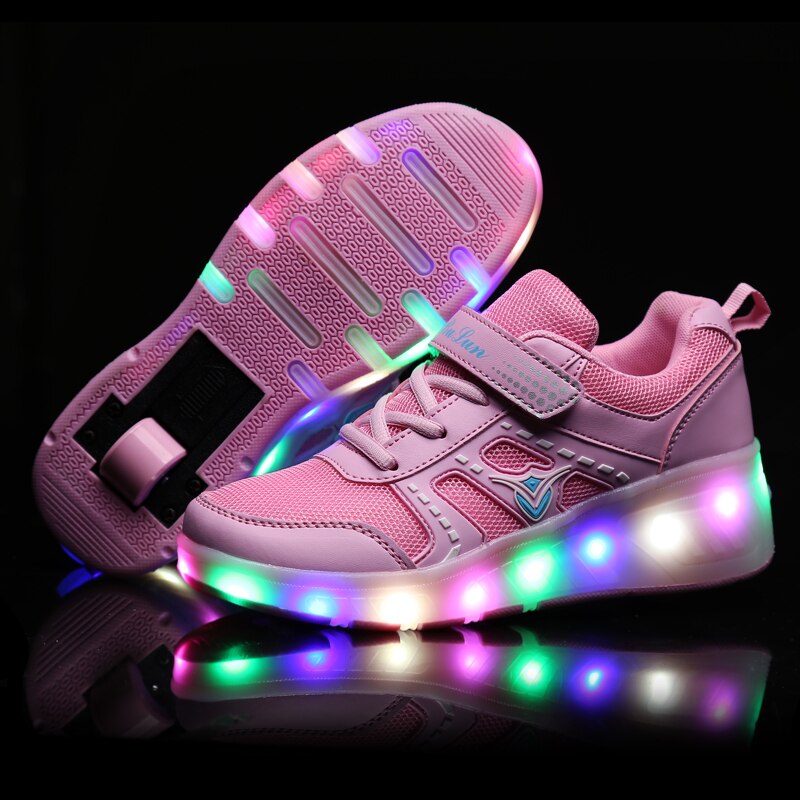 Kinderen Roller Skate Schoenen Roze Blauw Jongens Meisjes Led Licht Sneakers Met Wiel Jongen Meisje Casual Schoen Zapatillas Ruedas