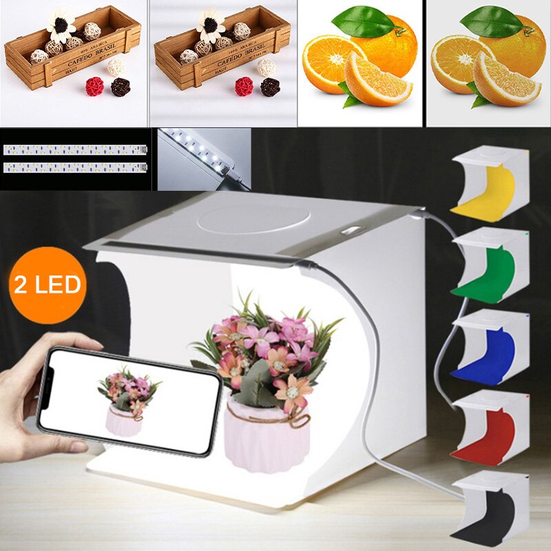 Folding Lightbox 20cm 30cm 40cm Portable Photography Photo Studio LED Softbox Background Kit USB Mini Light box for DSLR Camera