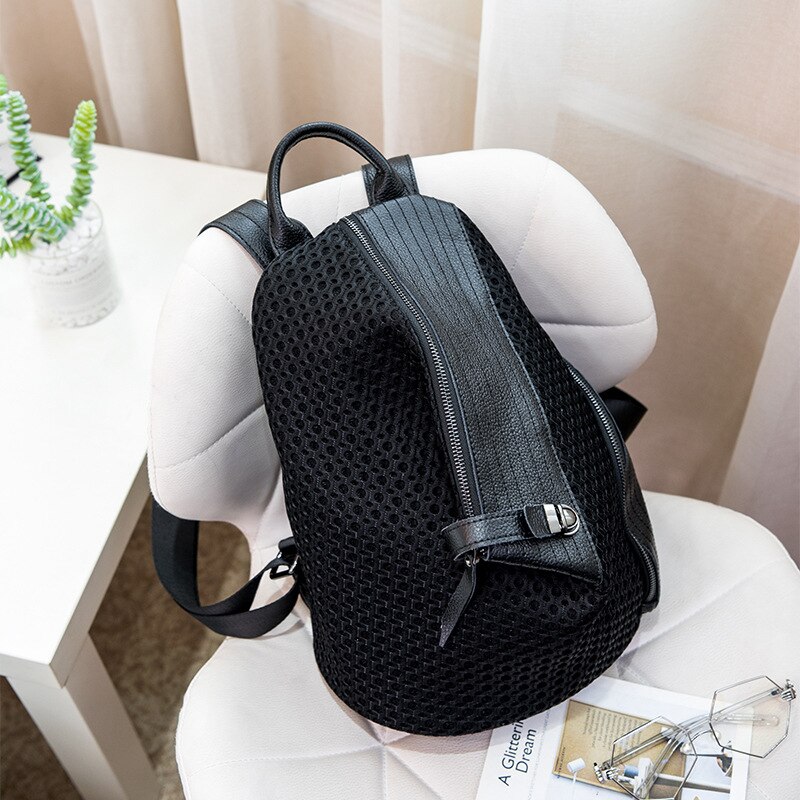 Nueva Mochila para portátil de cuero con lentejuelas a la , Mochila antirrobo con personalidad para mujer, Mochila de viaje para mujer: 7021-3-Black