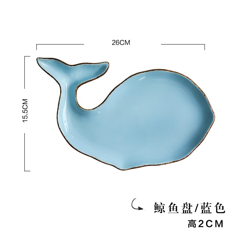 Ceramic Ocean Style Plate Whale Fish Dish Shell Starfish Trumpet Shell Bowl Blue White Porcelain Dinnerware Serving Platter: 16
