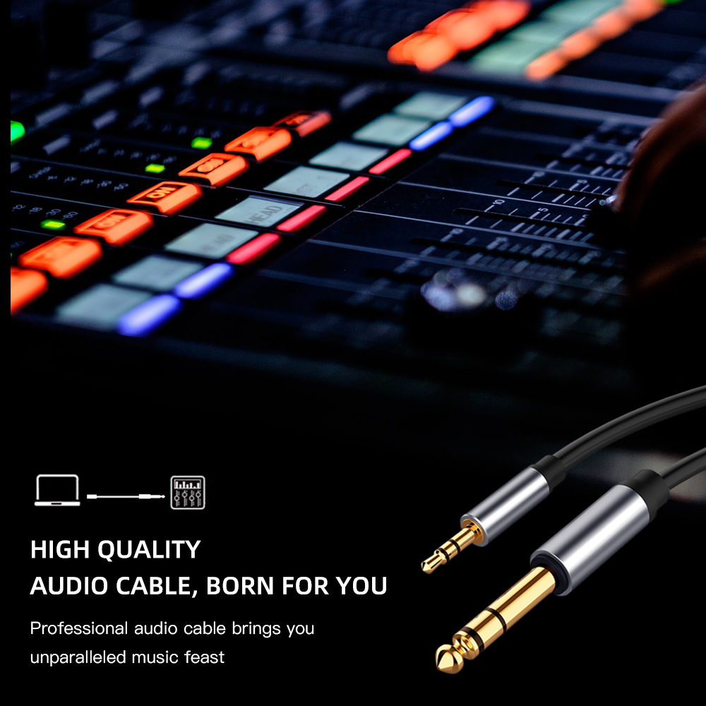 Adaptador de Audio TRS de 3,5mm a conector de 6,35mm, Cable estéreo auxiliar chapado en oro de 6,5 a 3,5 para PC, mezclador de auriculares, amplificador de guitarra y altavoz