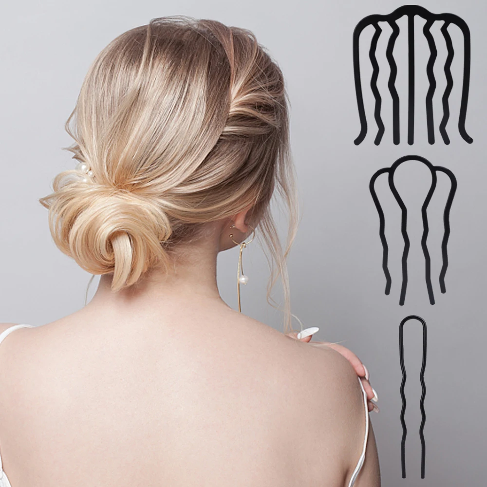 Peines para moño con lazo negro, horquilla para mujeres y niñas, horquilla trenzada en forma de U, Clips para el pelo, adornos para la cabeza, 1/3 Uds.: Azul cielo