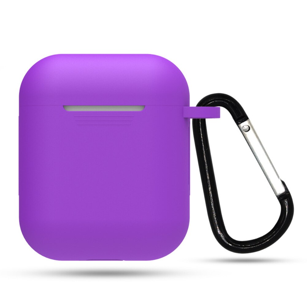 Con colgante hebilla de prueba auricular Anti-huella digital para los Airpods de silicona Bluetooth Headphone Set Anti-Otoño cinturón gancho caso: purple