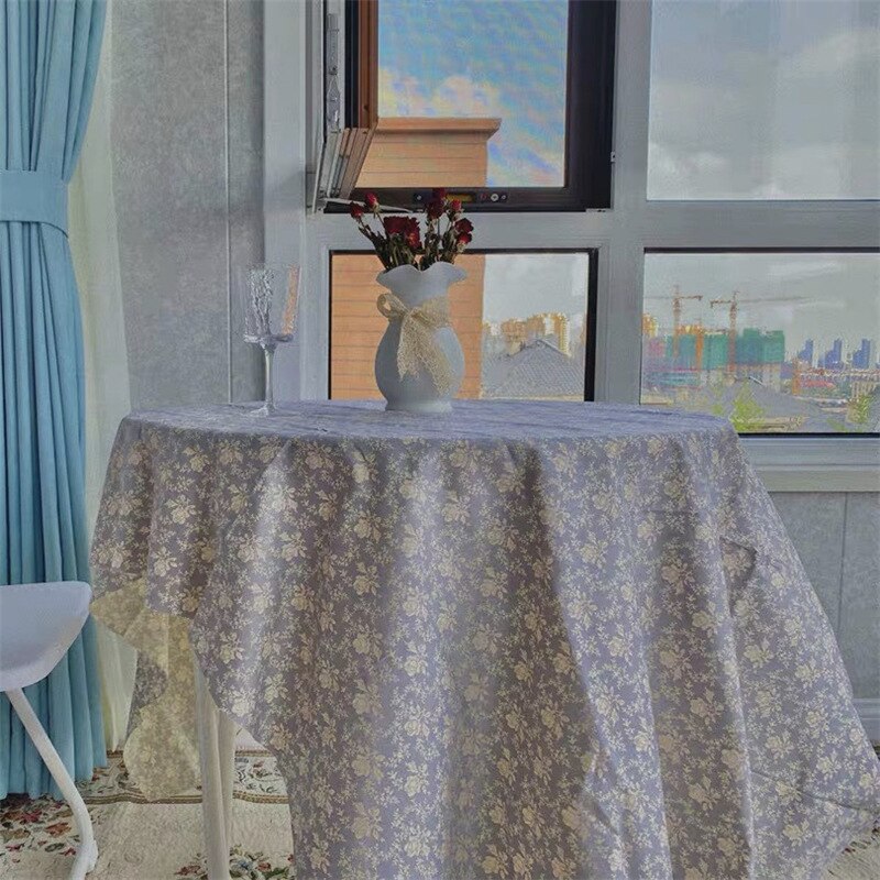 Koreaanse Ins Stijl Rechthoekige Picknick Tafelkleed Tafel Decoratie Bruiloft Decoratie Paarse Bloem Linnen Tafelkleed Achtergrond