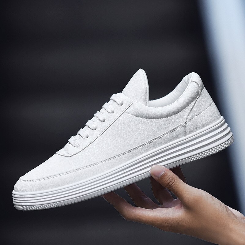 Män sneakers mjukt läder fritidsskor platt märke sneakers herr vita skor svart  ka015
