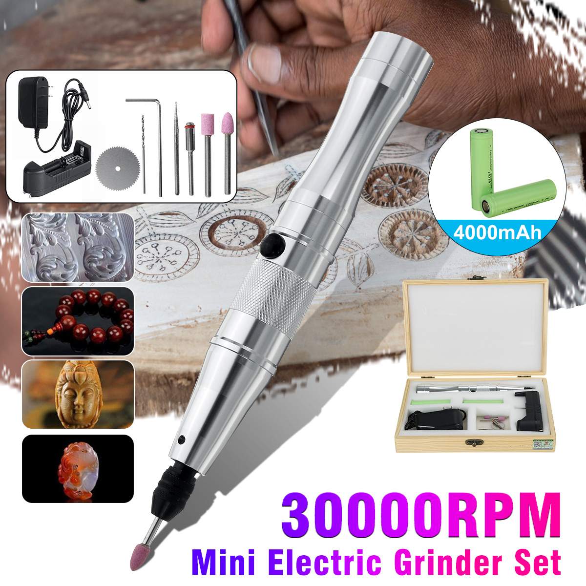 30000 tr/min Mini sans fil électrique meuleuse stylo bijoux gravure stylo ponceuse polisseuse bricolage sculpture Rechargeable graveur