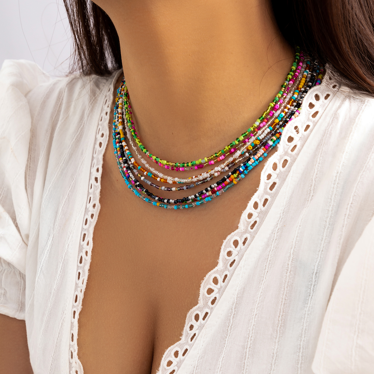 Salircon, collar bohemio de cuentas de semillas de colores mezclados, collar de clavícula, gargantilla con cuentas de arroz acrílico de tendencia, joyería de playa de verano para mujer