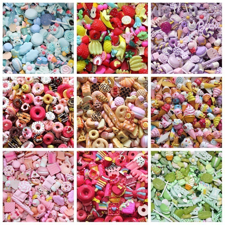 8pcs Cute Resin Candy Charms For Slime Filler DIY Cake Ornament Phone Decoration Resin Charms Lizun Slime Supplies Toys