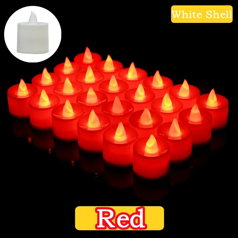 50/1 * Buntes LED-Kerzenlicht, batteriebetrieben, Teelichtschalter, Kerzen, flammenlos, Hochzeit, Zuhause, Weihnachtsdekoration, Simulationskerze: Rot / MULTI