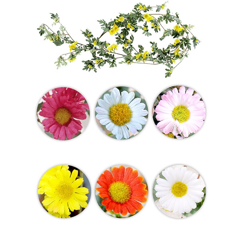 Guirnalda de girasoles amarilla Artificial, seda de flor de Margarita, enredadera colgante de ratán, hojas de Navidad, boda, decoración del hogar, follaje sintético