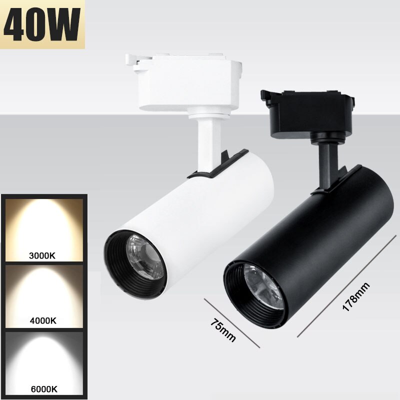 Led Track light COB 10W 20W 30W 40W Ceiling Rail Track lighting Spotlights Replace Halogen Lamps for home Clothing Shop 220V: 40W / Black Cold White