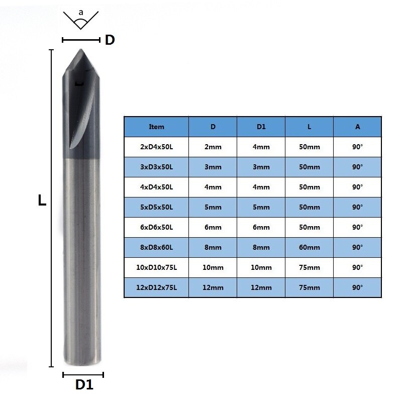 Chamfer End Mill 1pc 90 Degrees 2-12mm Chamfer Milling Cutter 2 Flutes Straight Chamfer Router Bit Carbide End Mill