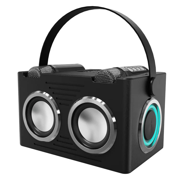 Bärbar bluetooth-högtalare med bas, hi-fi-ljud, trådlös mikrofon för karaoke-hemmafest