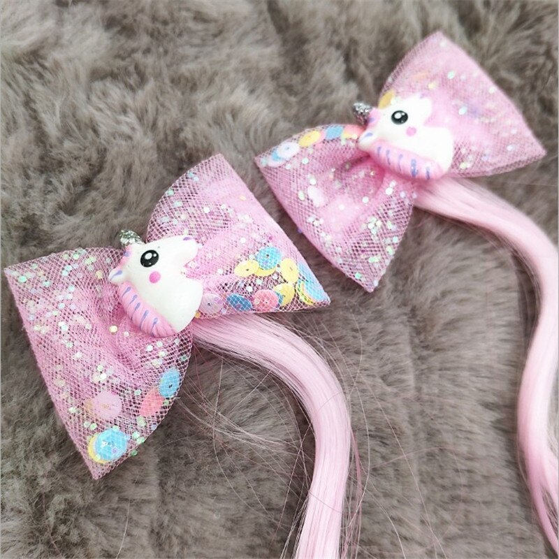 2 stuks kinderpruik haarspeldjes eenhoorn pailletten garen strik meisjes vlechten haarelastiek gedraaid schattige kinder haarspelden accessoires