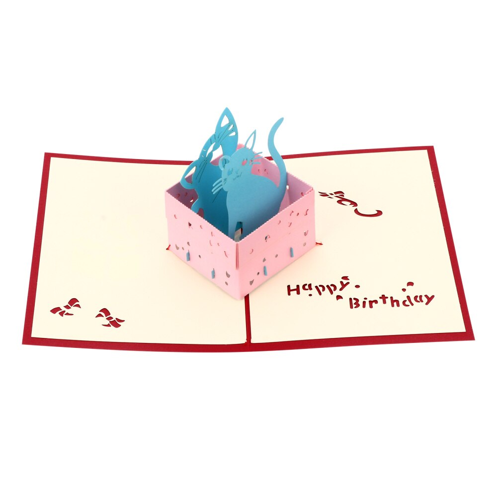 1pc Birthday Cat Pop-up Cards Delicate 3D Birthday Cards Greeting Cards