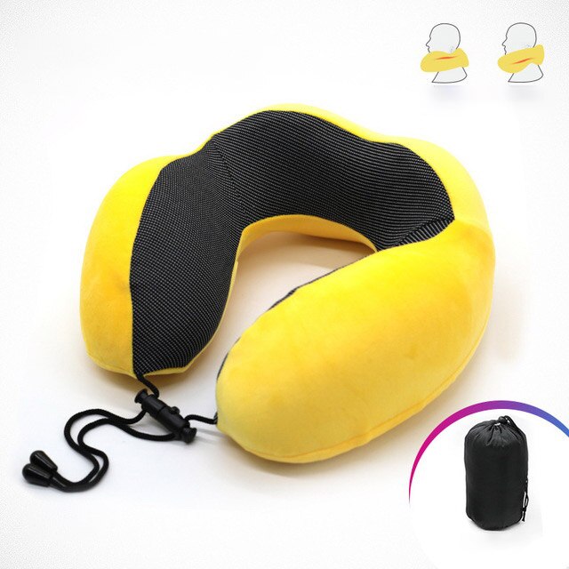 U-Vormige Traagschuim Nek Kussens Zachte Trage Rebound Ruimte Reizen Kussen Effen Nek Cervicale Gezondheidszorg Beddengoed Kussen Met tas: YELLOW