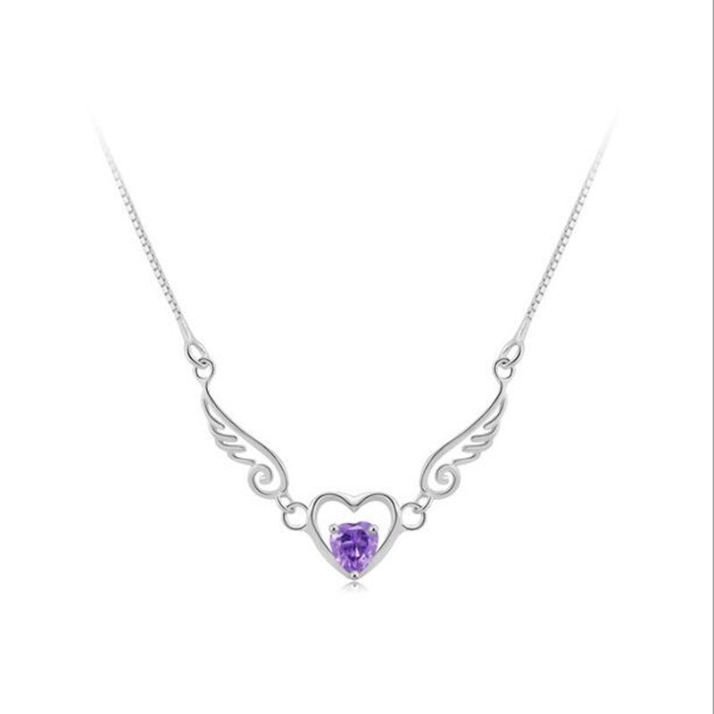 coréenne chaude Simple 925 bijoux en argent Sterling ange amoureux violet cristal pendentif clavicule chaîne colliers H1